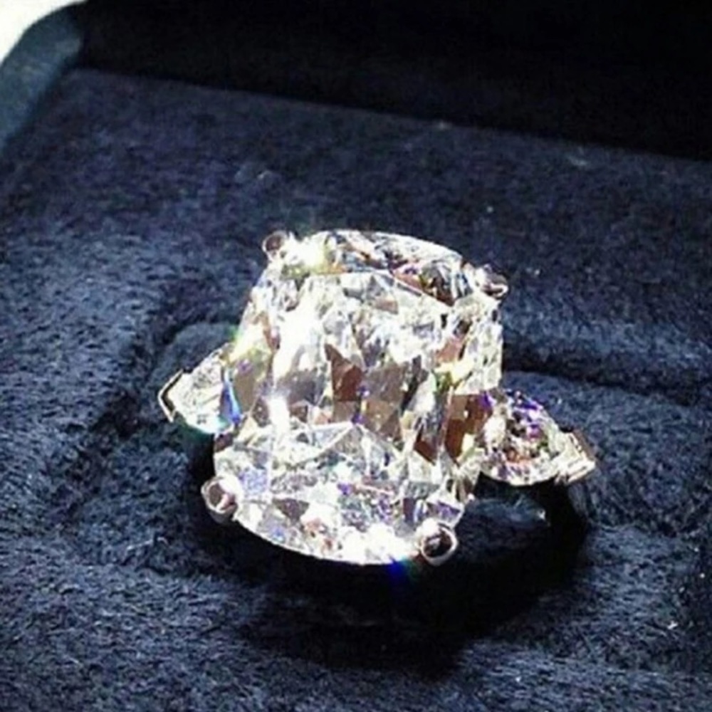 🛳 3Ct 11.7mm x 10mm Cushion Cut Austrian Crystal Solitaire Rings - Picture 6 of 12